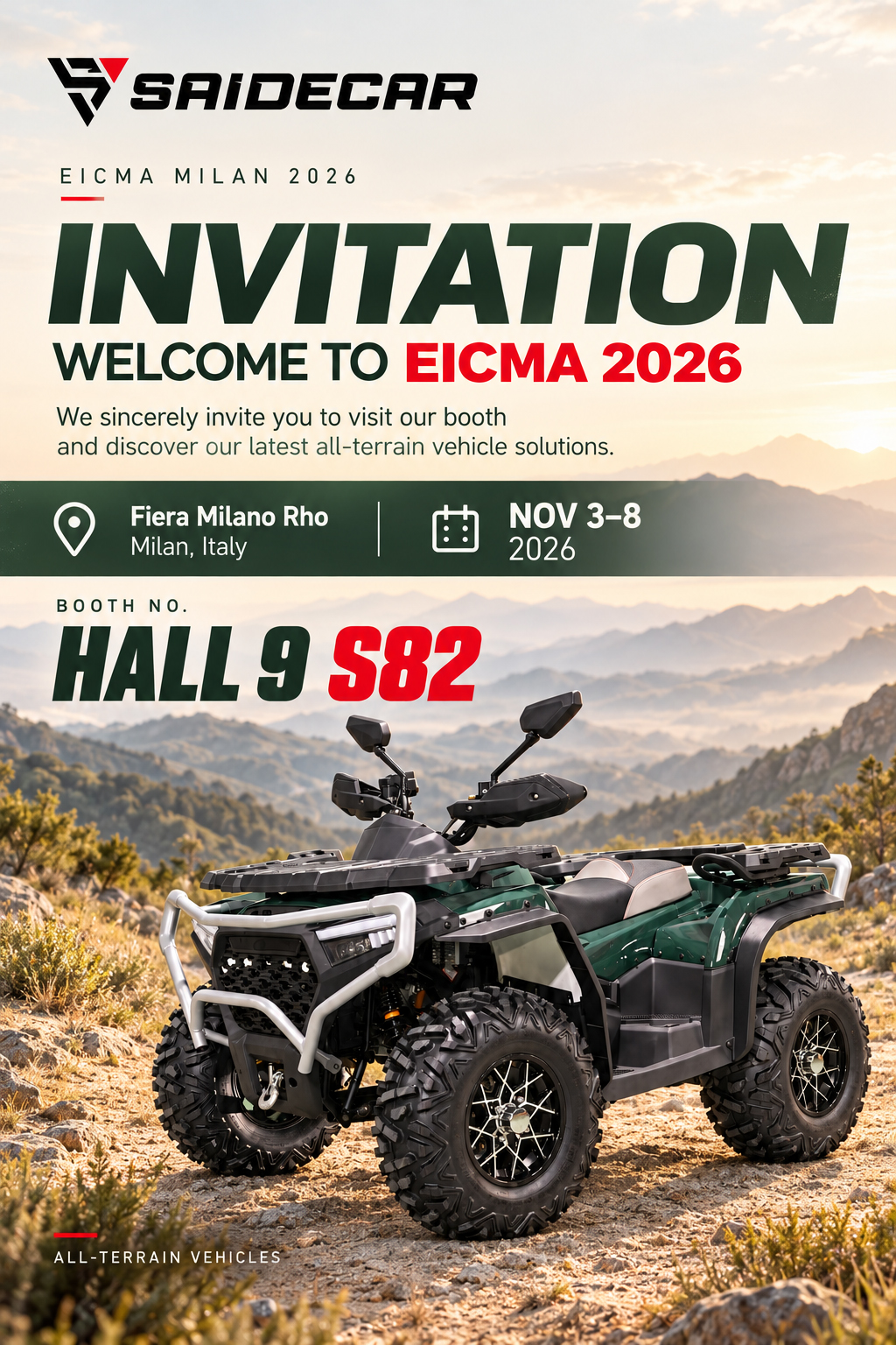 SAIDECAR invitation to EICMA Milan 2026, Hall 9 Booth S82